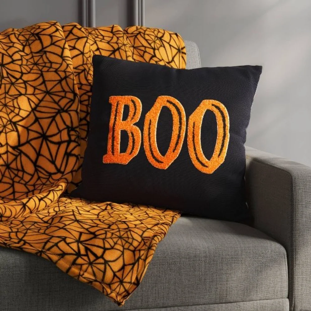 Spiderweb Plush Throw Blanket Orange - Hyde & EEK!